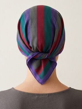 Vintage Striped Head Scarf in Purple, Teal & Burgundy